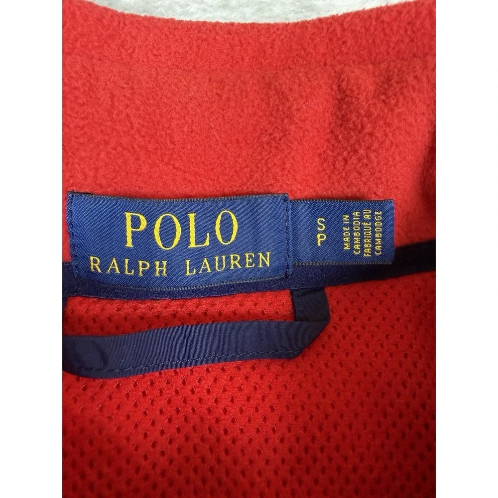 Polo Ralph Lauren Fleece Jacket Mens Small Red Blue Full Zip Colorblock Coat